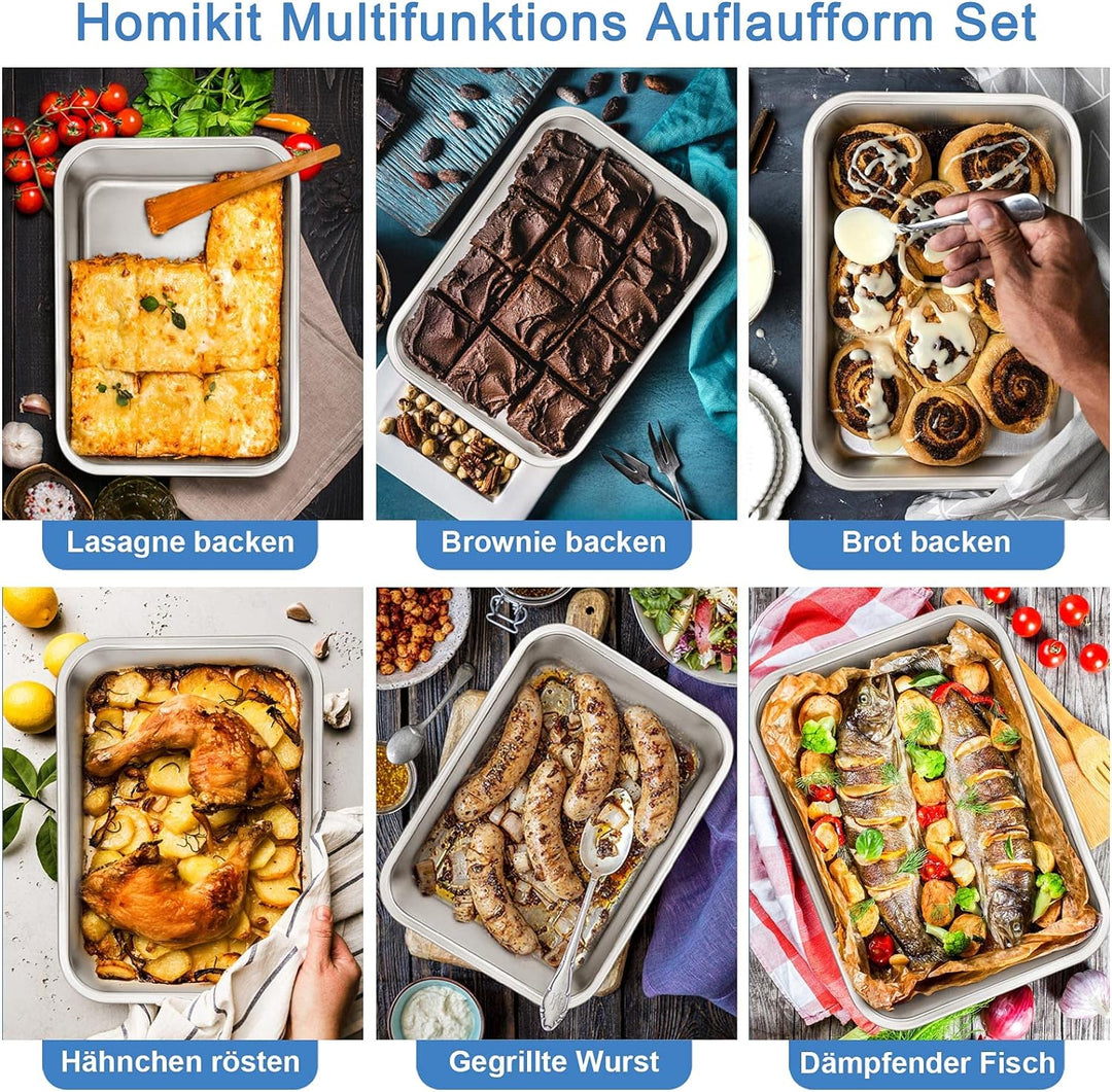 Homikit Auflaufform Set, Edelstahl Rechteckig Kuchenform Backform Tiramisu Form 2er Set, Ofenform Gr