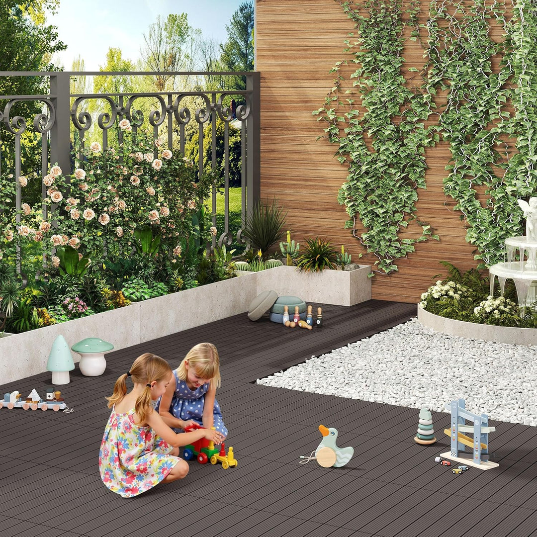 WOLTU WPC Terrassenfliesen Terrassendielen Holz-Optik 30x60cm, Fliese Bodenfliese Klickfliese mit kl