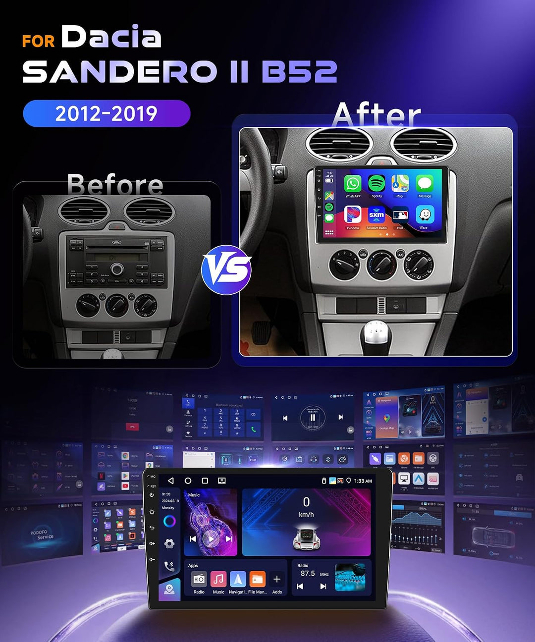4G&amp;64G 9" Autoradio Für Ford Transit 2009-2016/Focus 2005-2008 mit Carplay Android Auto Wireless,128