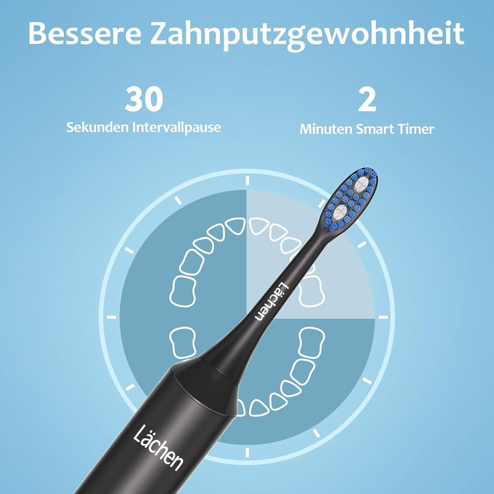Lächen Elektrische Zahnbürste 3 Modi Elektrische Schallzahnbürste mit Reise-Etui 4 Aufsteckbürsten,