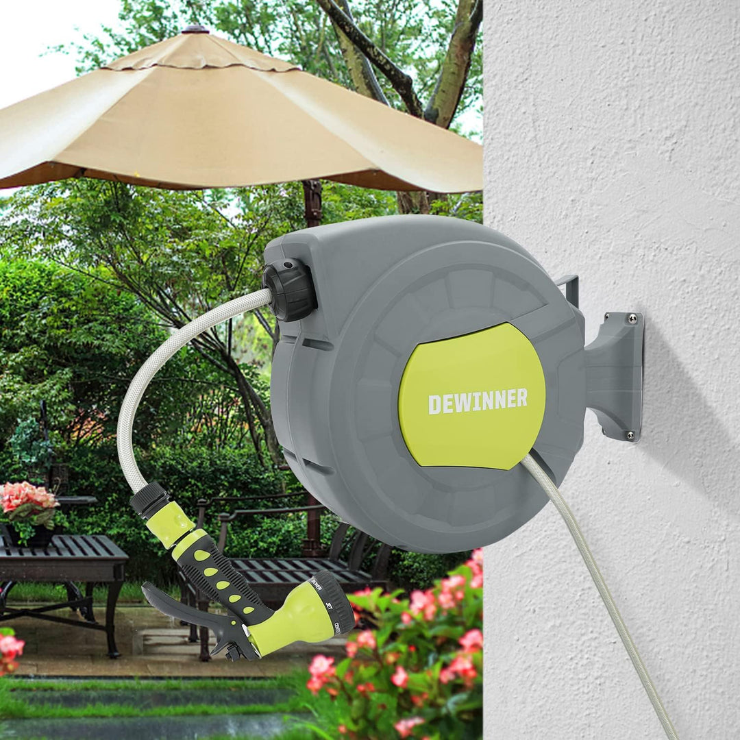 DEWINNER Gartenschlauchtrommel 20 + 2 m, Schlauchaufroller zur Wandmontage, Automatische Schlauchtro