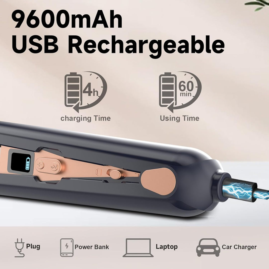 Glätteisen Kabellos mit 9600mAh Akku, Haarglätter und Lockenstab 2 in 1, Glätteisen Akku Tragbares R