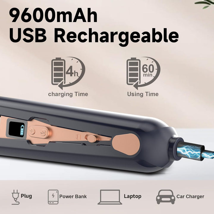 Glätteisen Kabellos mit 9600mAh Akku, Haarglätter und Lockenstab 2 in 1, Glätteisen Akku Tragbares R