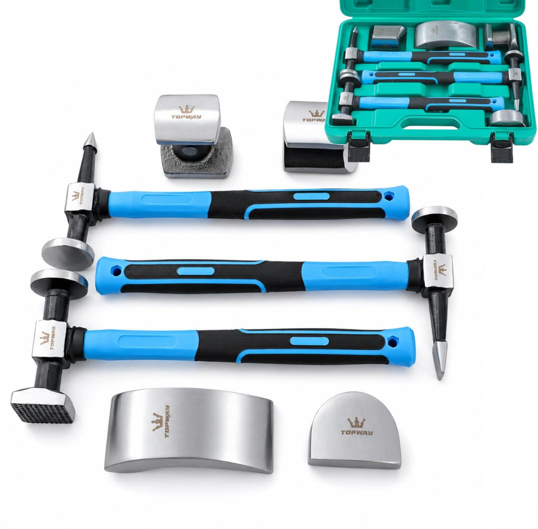 TOPWAY Karosserie-Ausbeul-Satz 7-tlg, Reparaturset für Karosserie, Hammer und Puppen-Set Professiona