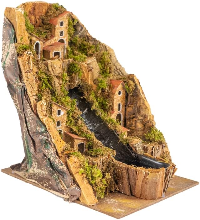 Dorf mit zentralem Bach für Krippe mit Häusern 20 x 14 x 20 cm (7,87 x 5,51 x 7,87 Zoll), hergestell