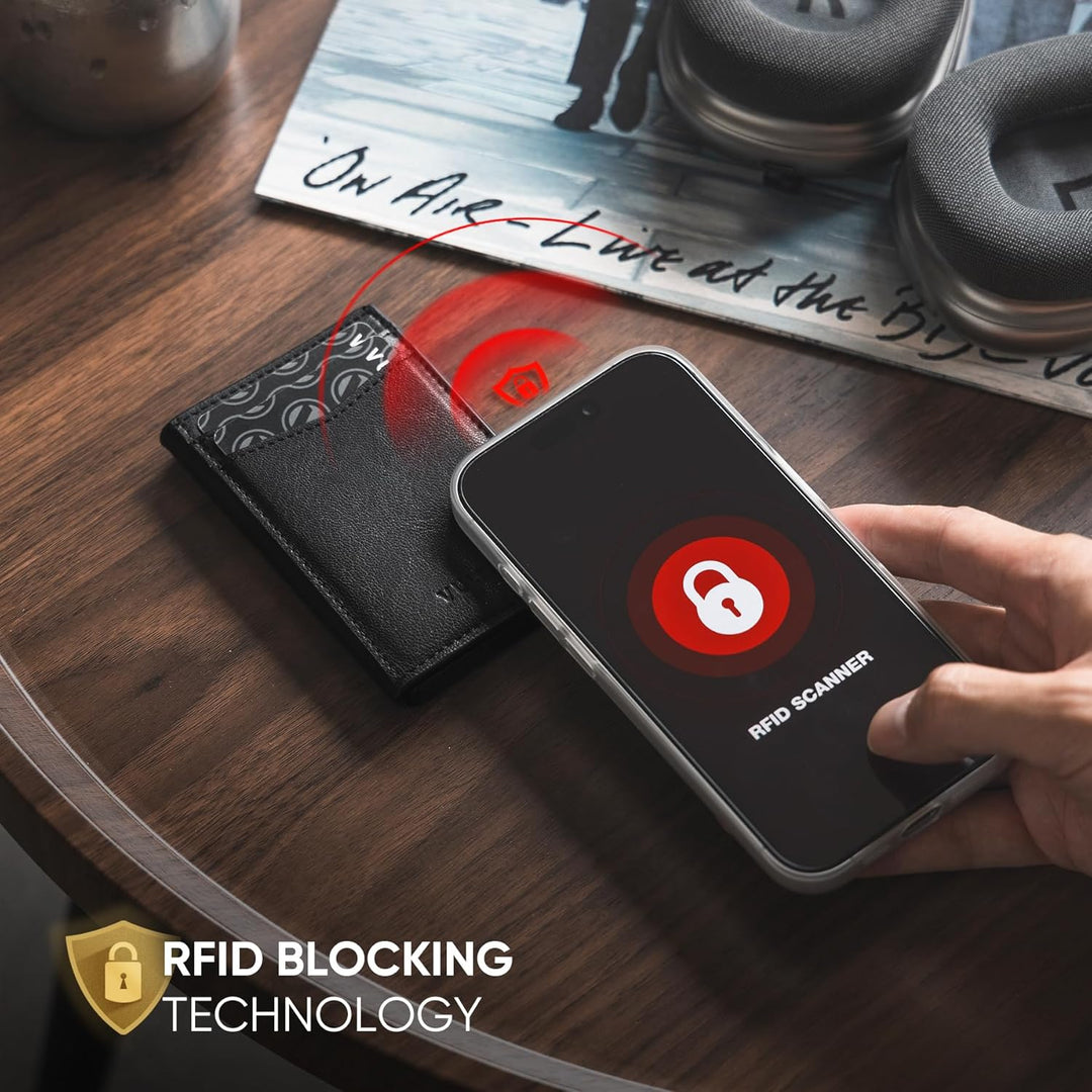 VULKIT Kreditkartenetui Leder Kartenetui RFID Blocking Automatische Pop Up Visitenkartenetui für Kar