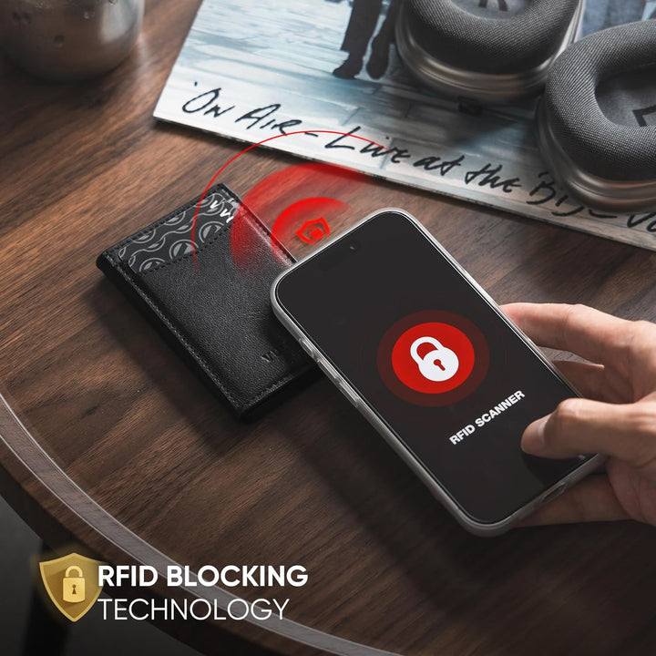 VULKIT Kreditkartenetui Leder Kartenetui RFID Blocking Automatische Pop Up Visitenkartenetui für Kar