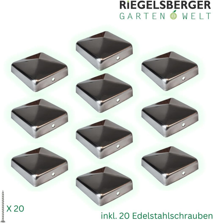 Gartenwelt Riegelsberger Pfostenkappe 91x91 mm aus Edelstahl Pyramidenform | Für 90x90 mm Kantholzpf