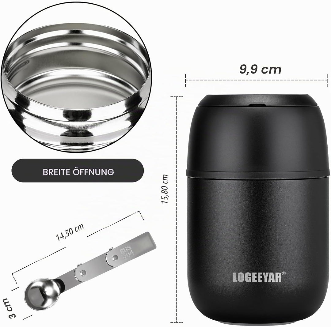 Itslife Thermobehälter für Essen 500ml Thermobehälter Edelstahl Warmhaltebehälter mit faltbaren Löff