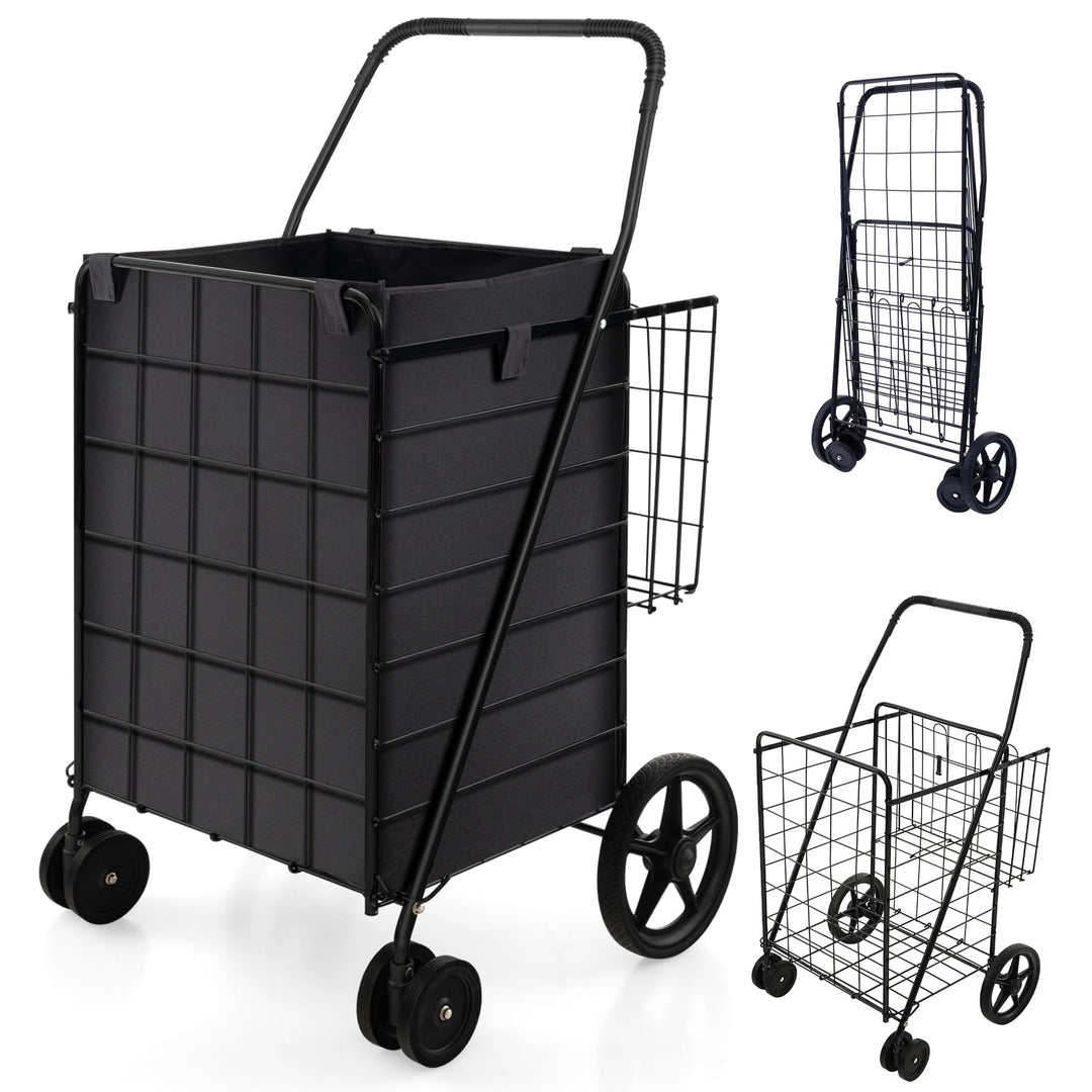 GOPLUS Klappbarer Einkaufswagen, Mehrzweckwagen bis zu 40 kg belastbar, Einkaufstrolley mit Rollen &amp;
