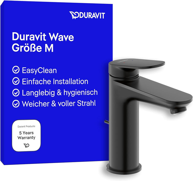 Duravit Wave Waschtischarmatur, Grösse M (Auslauf Höhe 111 mm), Wasserhahn Bad mit Zugstangen-Ablauf