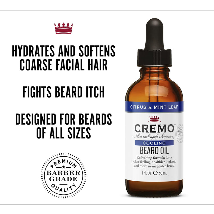 CREMO - Beruhigendes Bartöl Für Männer | Natürliche Öle | Zitrus &amp; Minze Duft | 30ml Citrus &amp; Mint,
