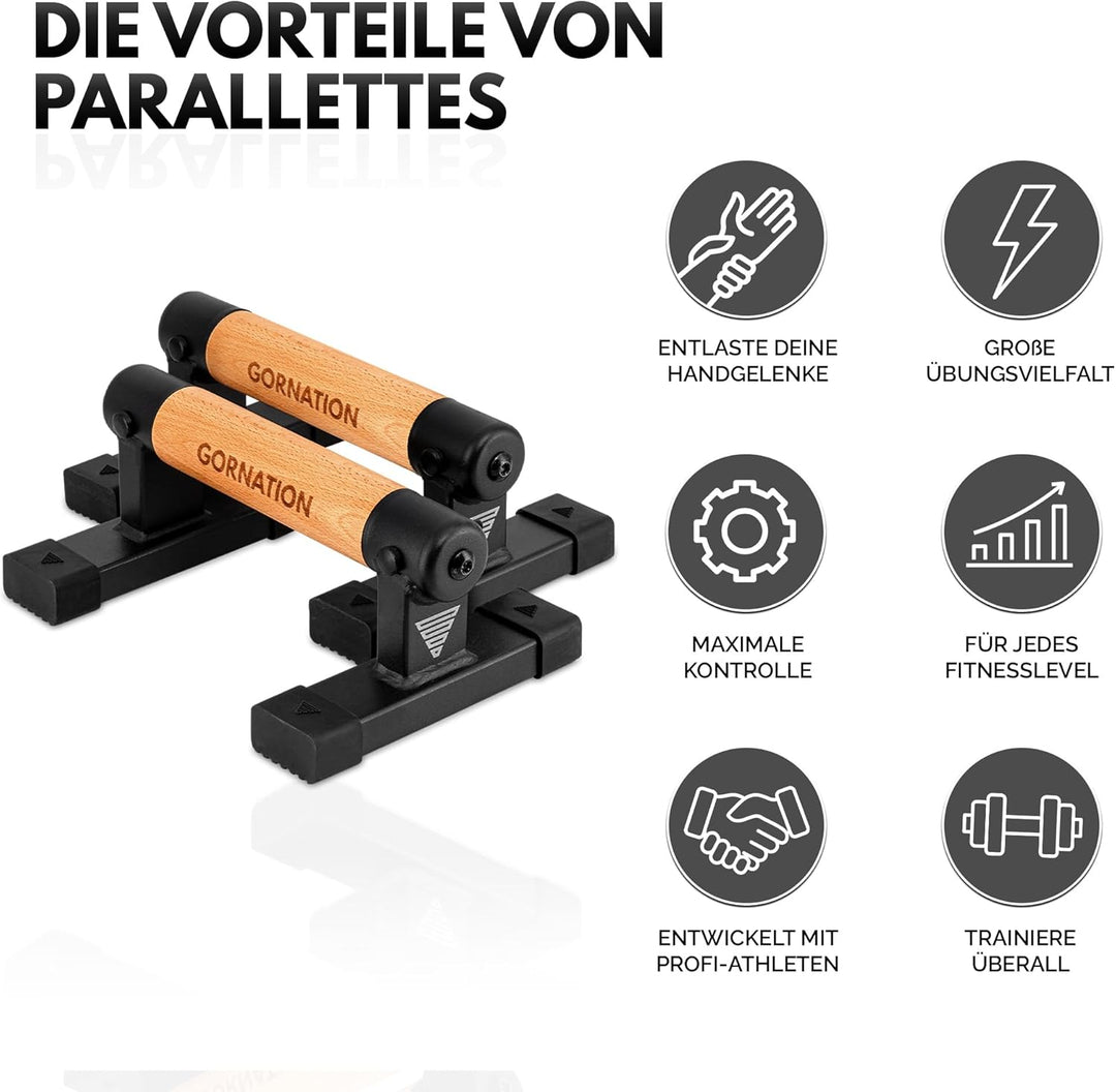 GORNATION Parallettes, inkl. Grip Tape, Calisthenics Equipment für Handstand & Push Ups, Liegestützg