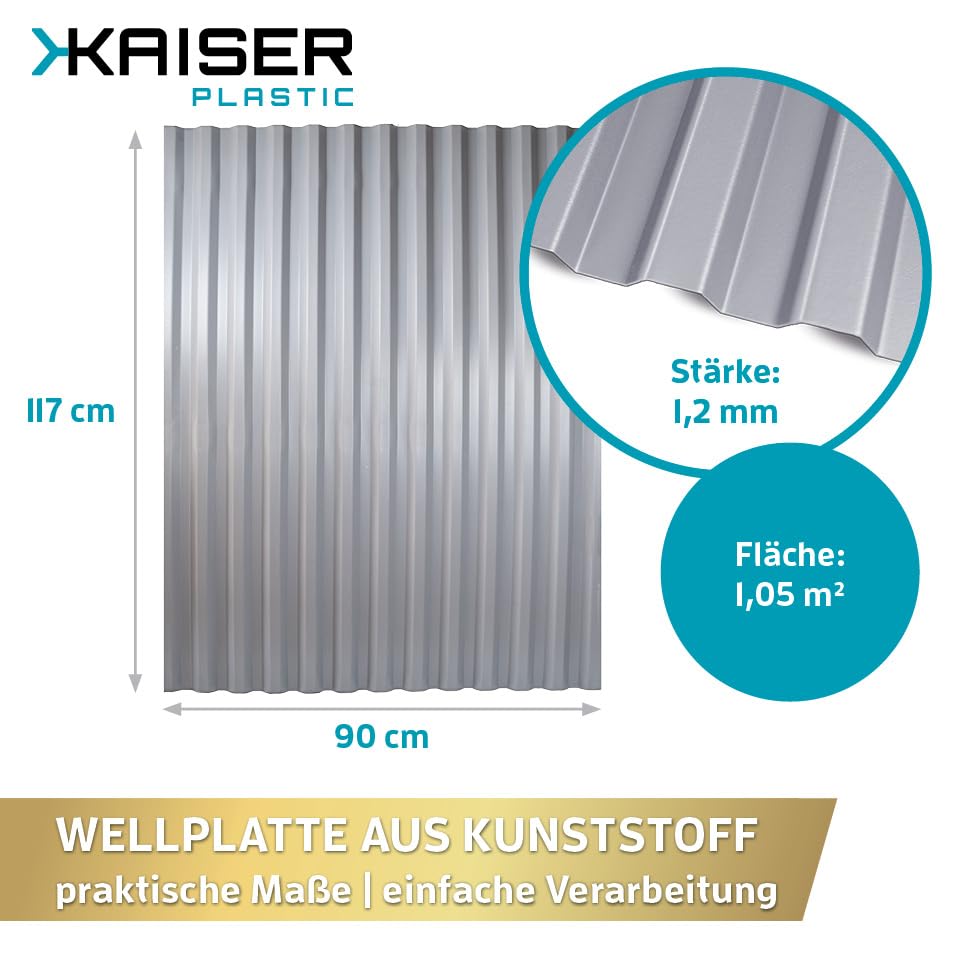 KAISER plastic® Wellplatte Grau | Wellplatten Dach, Welldach Kunststoff | Dachplatten wetterfest | Ü
