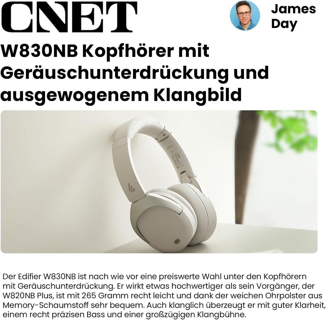 Edifier W830NB Wireless Over Ear Kopfhörer mit -45dB ANC, 94Std. AKKU, LDAC Hi-Res Sound, Spatial Au
