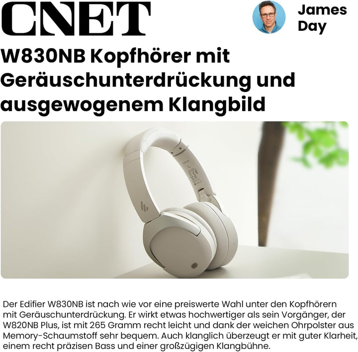 Edifier W830NB Wireless Over Ear Kopfhörer mit -45dB ANC, 94Std. AKKU, LDAC Hi-Res Sound, Spatial So