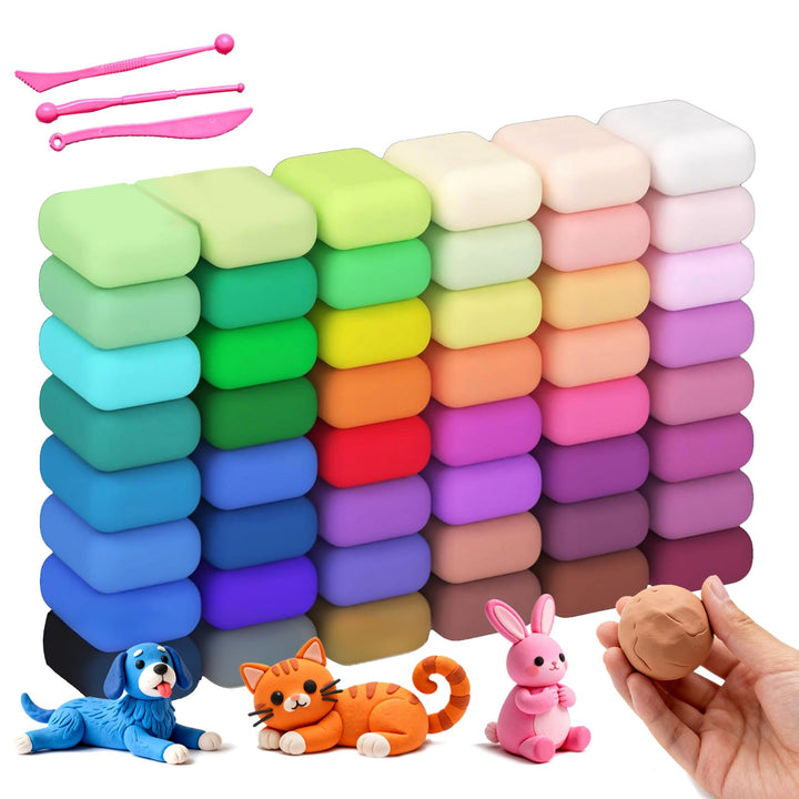 48 Farben luftrocknende Modellermasse Set – 480g Bunte Bastelknete mit Werkzeugen, Aufbewahrungsbeut