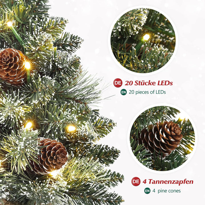 Yorbay Mini Weihnachtsbaum mit Beleuchtung LED und weissem Schnee, 40cm Tannenbaum mit Stern-Baumspi