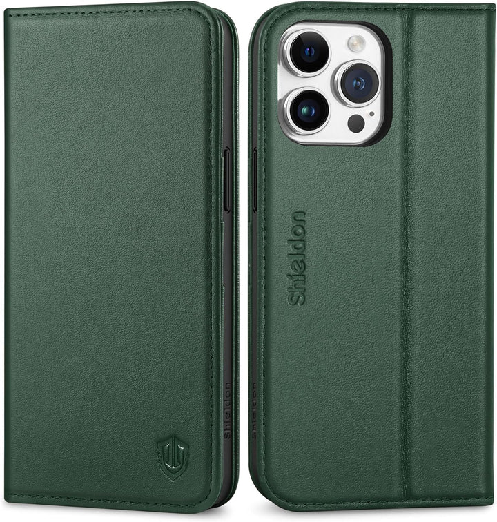 SHIELDON Hülle für iPhone 15 Pro Max, Lederhülle [Echtleder] [RFID Blocker] [Kartenfach] [Magnet] TP