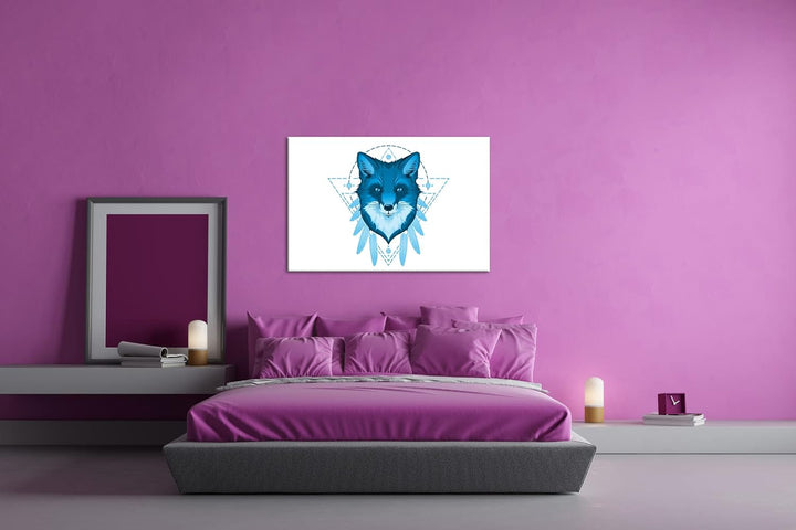 deyoli Zeichnung eines Fuchskopfes Format 80x60 Effekt: Monocrome Blau als Leinwandbild, Motiv ferti
