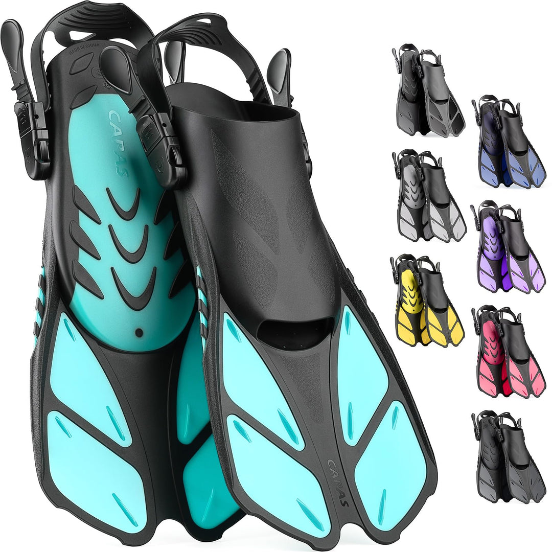 CAPAS Schnorchelflossen, Schwimmflossen Reisegrösse Kurz Einstellbar zum Schnorcheln Tauchen Erwachs