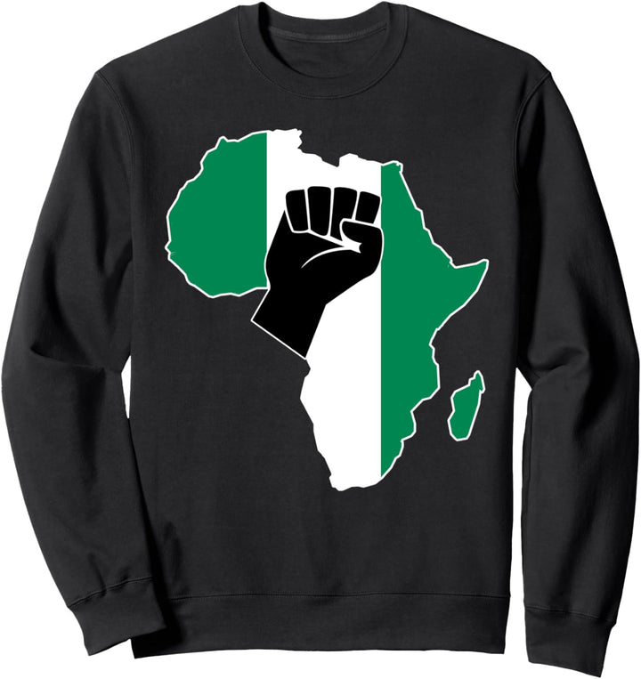 Love Nigeria mit nigerianischer Flagge in Afrika-Karte, erhöhte Faust Sweatshirt