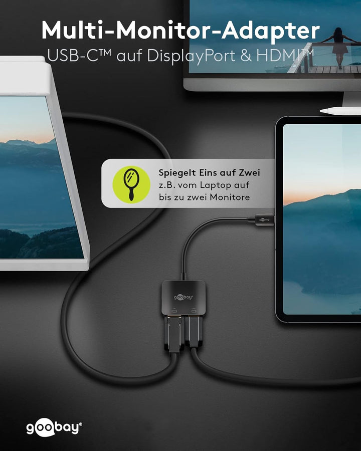 Goobay 60172 Adapter USB-C auf HDMI & DisplayPort für die Erweiterung auf 2 Monitore gleichzeitig/Mu