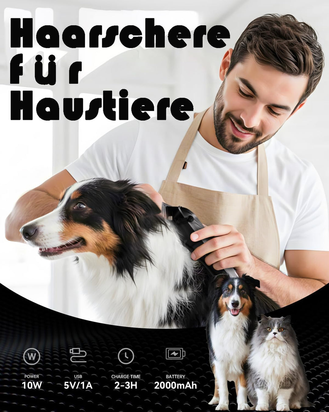 Hundeschermaschine Profi für Dichtes Fell, Schermaschine Hund, Tierhaarschneidemaschine mit LED-Anze