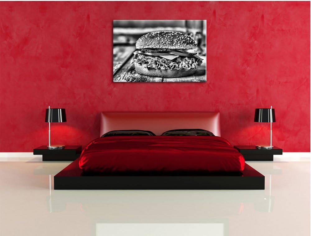 Pixxprint Burger Hamburger Fast als Leinwandbild/Grösse: 100x70 cm/Wandbild/Kunstdruck/fertig bespan