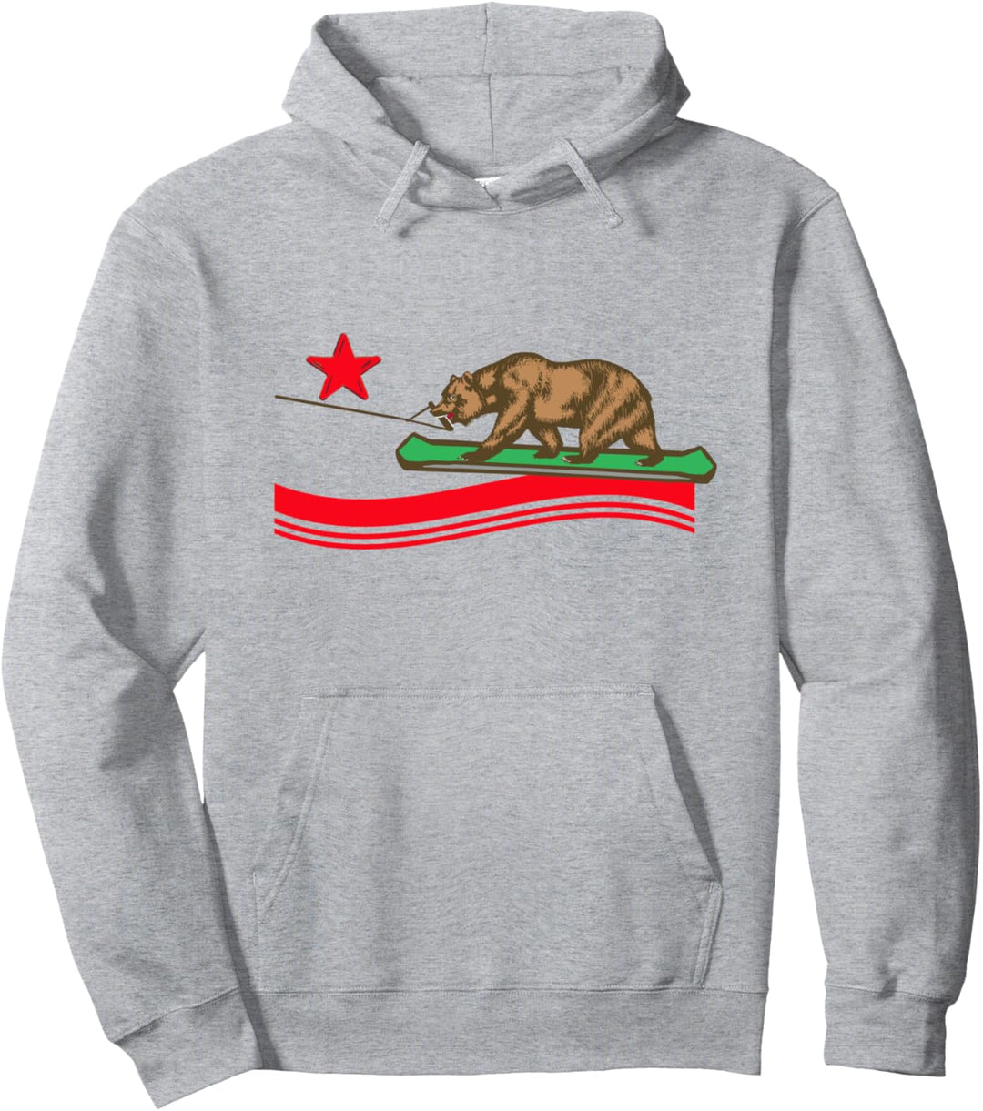 Wakeboarding Bear California Flag Funny Outdoor Sports Retro Pullover Hoodie