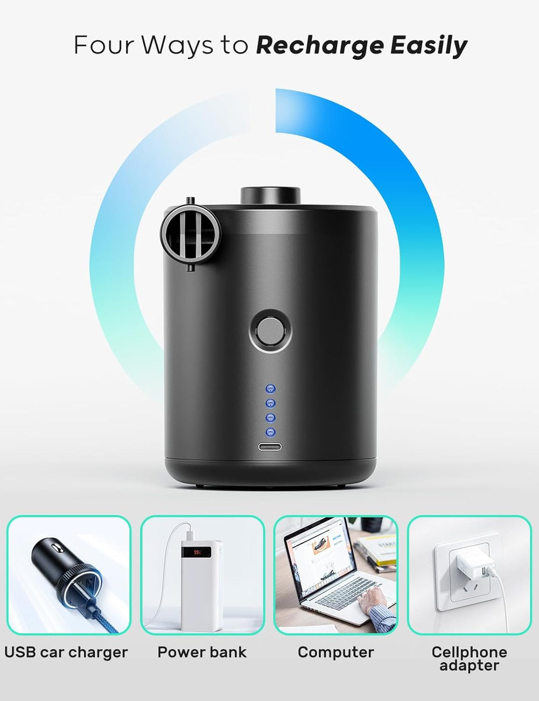 QPAU Elektrische Luftpumpe, Wiederaufladbare Akku Luftpumpe, Quick-Fill Inflator Deflator Luftpumpe