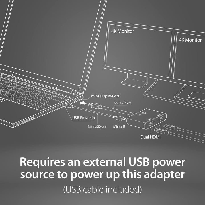 j5create Mini DisplayPort auf Dual 4K HDMI MST Adapter, Kompatibel mit Microsoft Surface Pro, Surfac