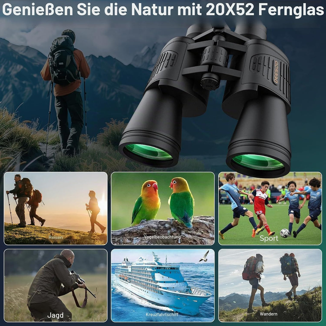 20x52 Fernglas für Erwachsene, Hochleistungs-Fernglas - Vogelbeobachtungsfernglas für Erwachsene mit