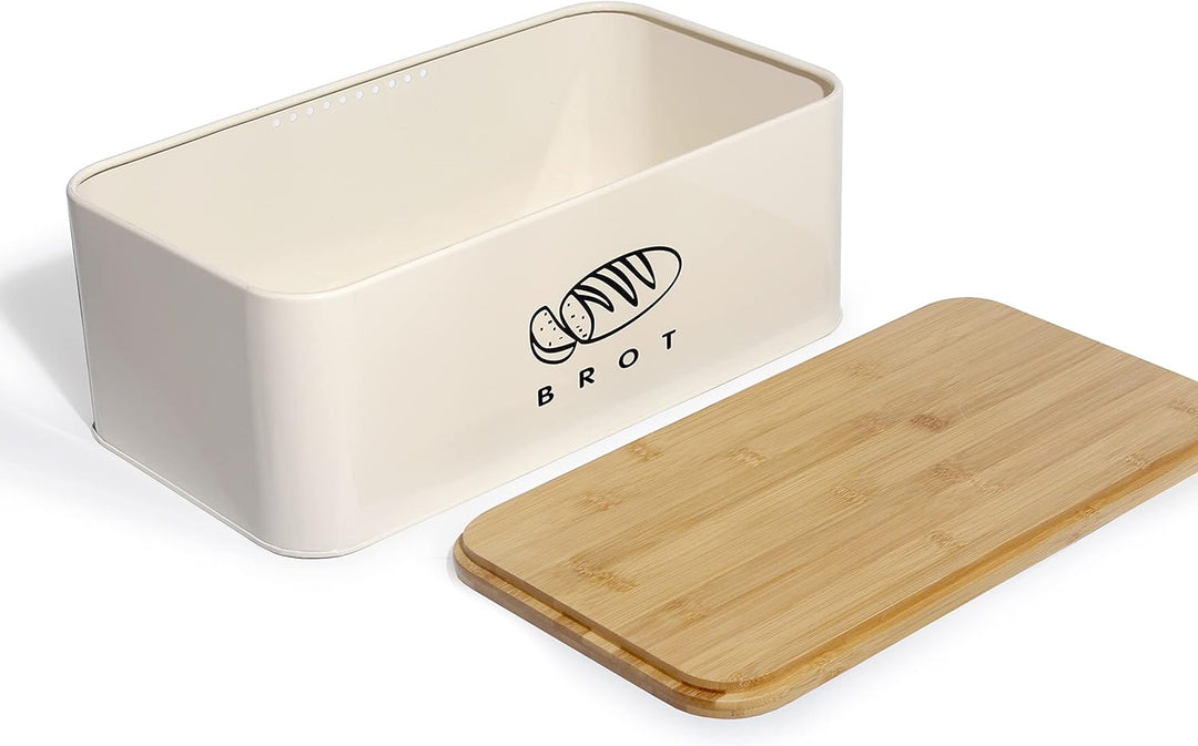 Theo&Cleo Brotkästen mit Deckel, 42 * 23 * 16cm, Deckel aus Ökologisches Bambus, Kann als Schneidebr