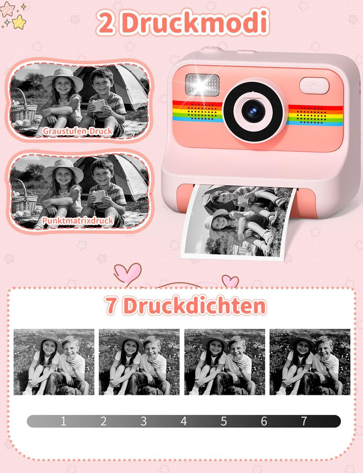 Sofortbildkamera Kinder, 1080P HD 2,4 Zoll Bildschirm Kinderkamera Sofortbildkamera mit 32GB Karte &