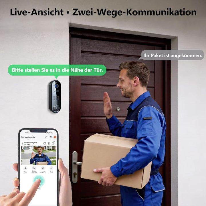 G-ELEK Smart Video Türklingel Kamera, WLAN 2,4 GHz, Nachtsicht, Cloud-Speicher, KI-Menschenerkennung
