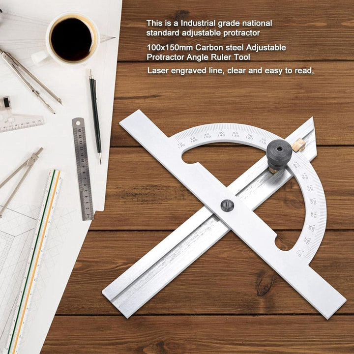 Winkelmesser 0-180 Grad Verstellbarer Rundkopf Winkelmesser aus Kohlenstoffstahl 100x150mm Ingenieur