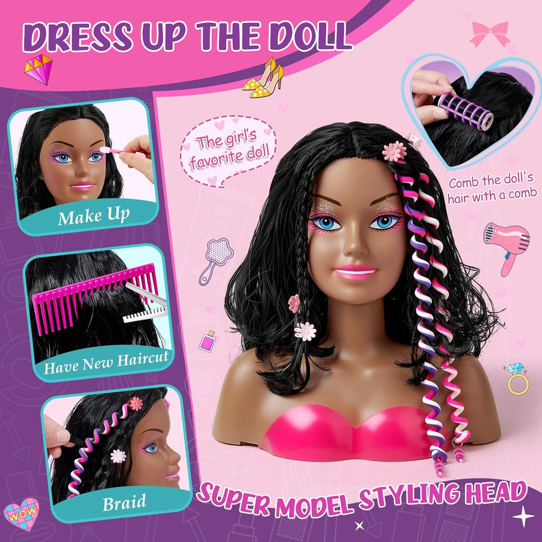 Frisierkopf Kinder Schminkpuppe mit Haartrockner Haarglätter Nagellack Kinderschminke Friseur Set Ha