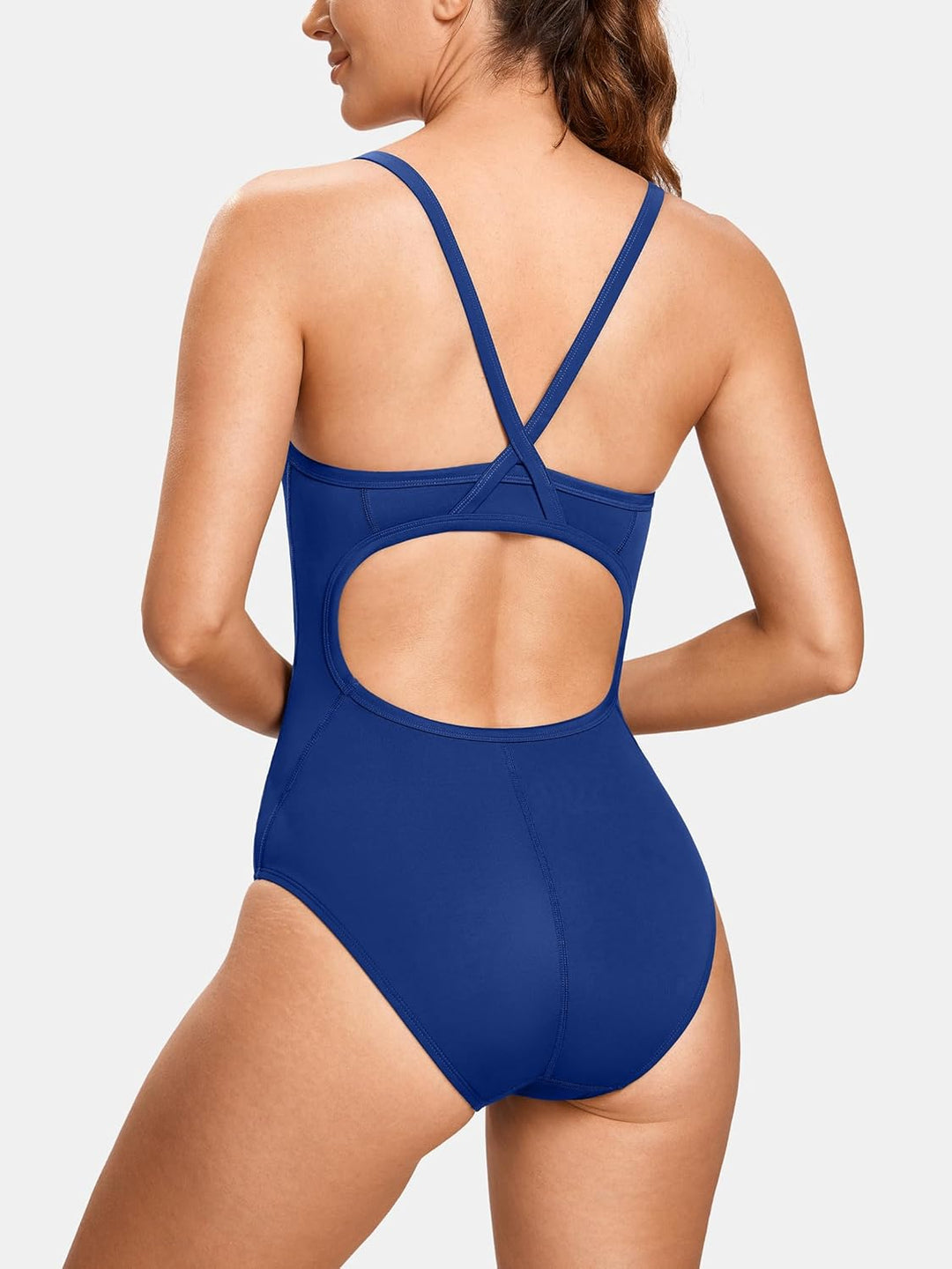 SYROKAN Damen Sport Badeanzug One Piece Trainings Profi Einteiler Bademode mit Cups 42 Wellen Blau,