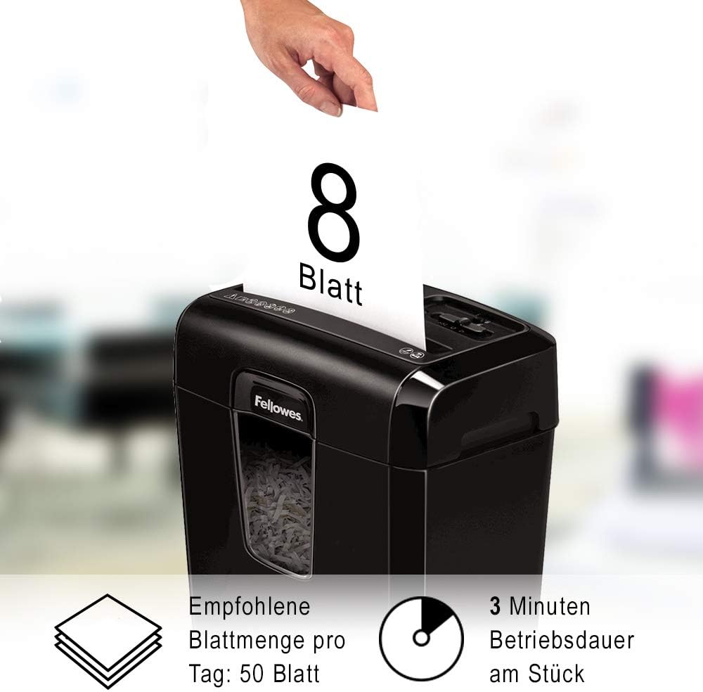 Fellowes Aktenvernichter 8 Blatt Partikelschnitt (P4), Papierschredder für Zuhause, Powershred 8C, S