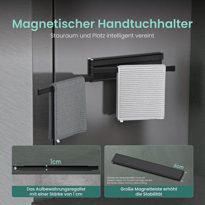 Mai & Mai Handtuchhalter ohne Bohren, 180° schwenkbar mit 3 Armen, Handtuchstange selbstklebend oder