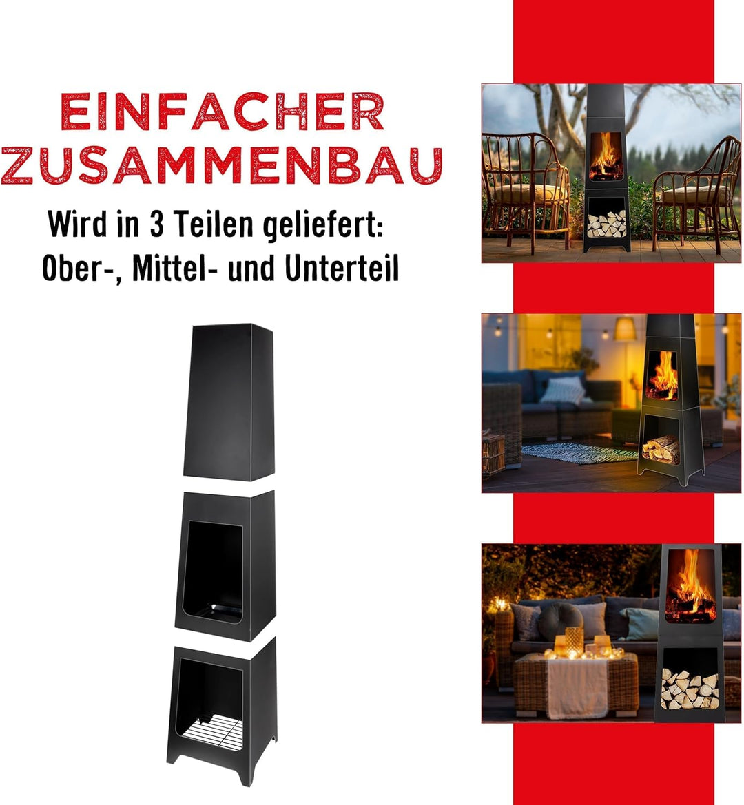 BBQ Collection Terrassenofen - Feuerstelle 36 x 36 x 150 cm - Gartenkamin für Brennholz - Gartenofen