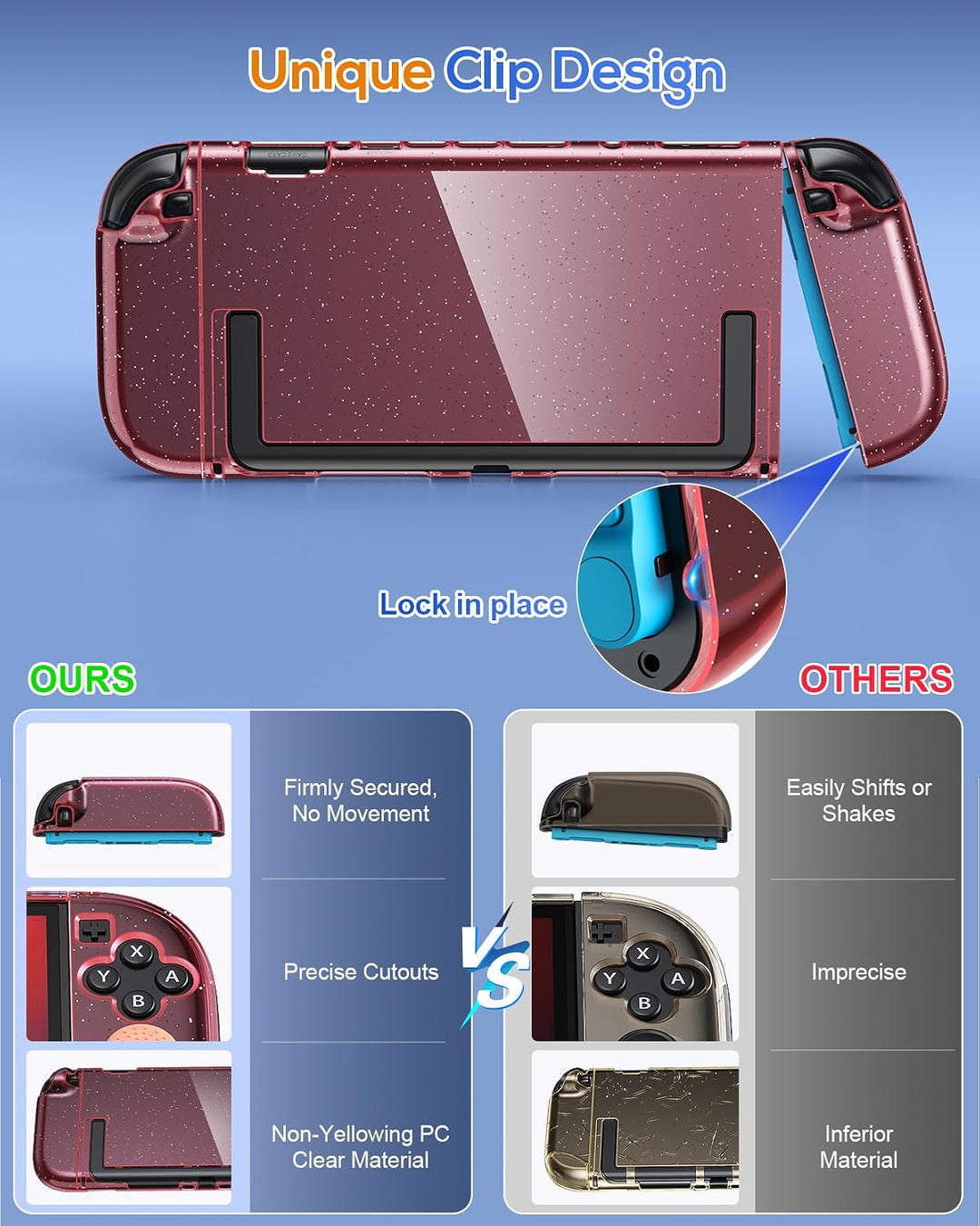 Switch 2 Schutzhülle mit Displayschutz &amp; Kappen, Glitzer Rosa, Glitzer Rosa