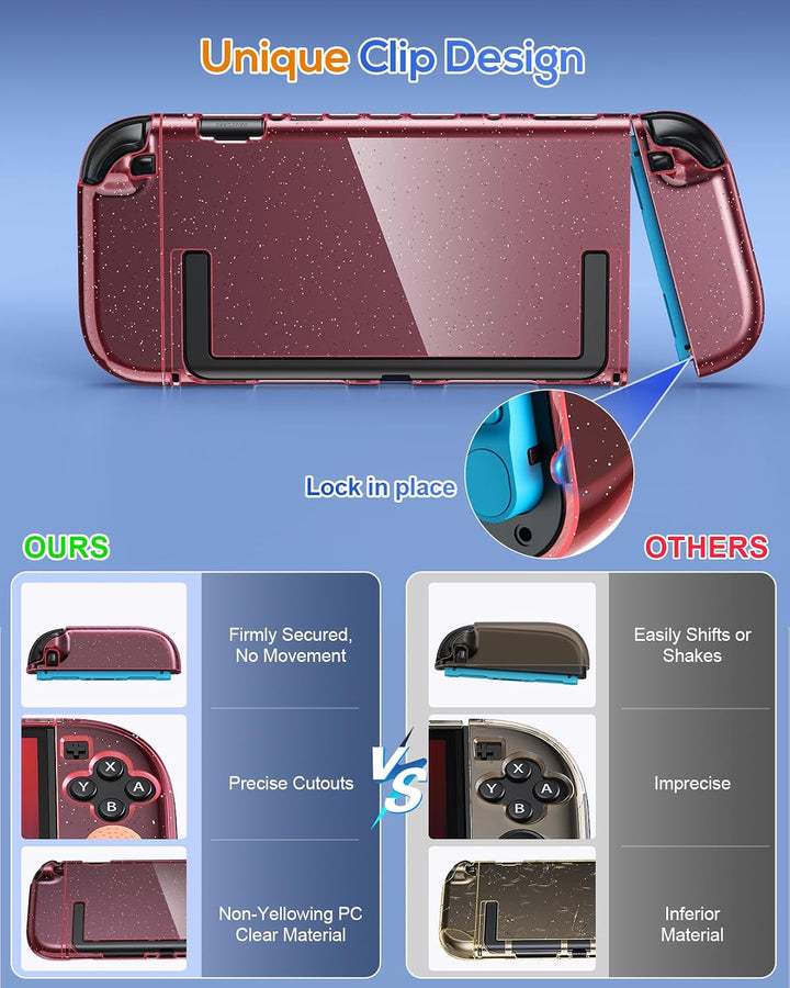 Switch 2 Schutzhülle mit Displayschutz &amp; Kappen, Glitzer Rosa, Glitzer Rosa