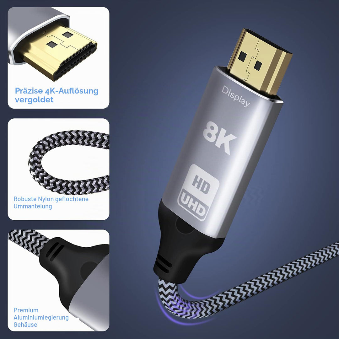 DisplayPort auf HDMI 8K Kabel, 8K @ 60Hz 4K @ 120Hz unidirektional DP1.4 (Quelle) auf HDMI 2.1 (Disp