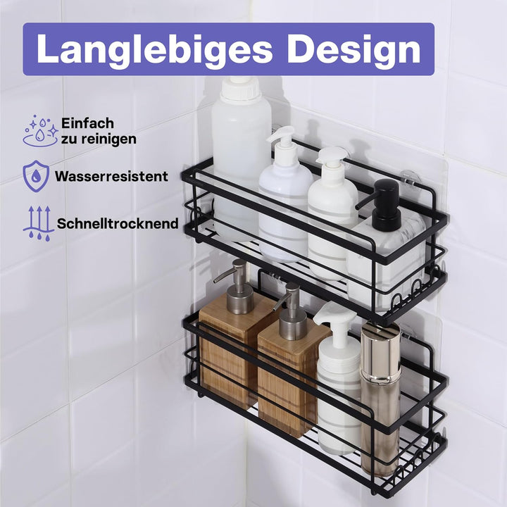 KINCMAX 2er Pack Duschablage ohne Bohren - Duschregal Set mit 2 Grössen - 2x Badregal Shampoo Halter