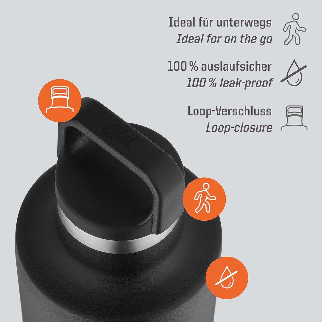 Esbit Isolierflasche Sculptor - Edelstahl Trinkflasche 750 ml in Schwarz - für warme und kalte Geträ