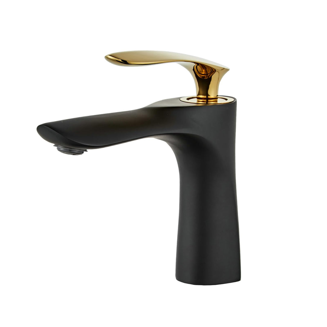 Waschbecken Wasserhahn Chrom Gold/Schwarz Einhand Messing Einlochmontage Leekayer,LK75239BGg