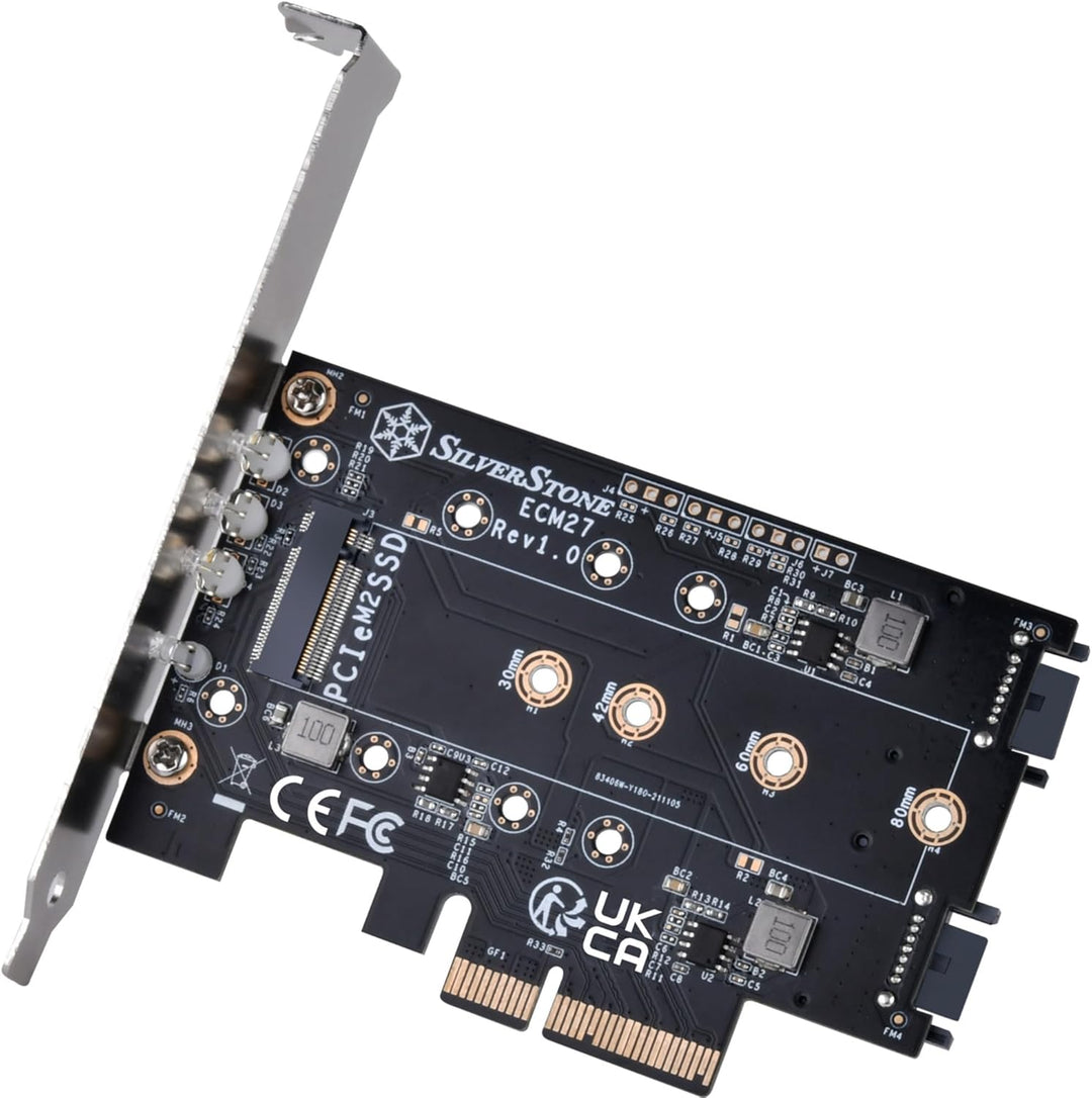 Silverstone SST-ECM27-1er-Steckplatz-NVMe-und-2er-Steckplatz -SATA-M.2-SSD-zu-PCI-E-x4-Adapterkarte