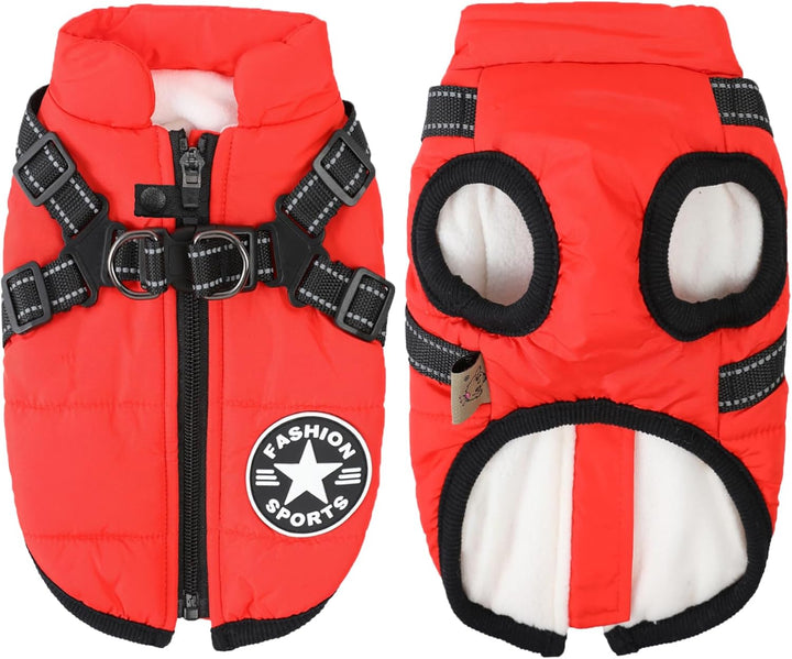 Hundejacken für den Winter Winddicht Wasserdicht 2 in 1 Outfit Kaltwettermantel Hundewestengeschirr